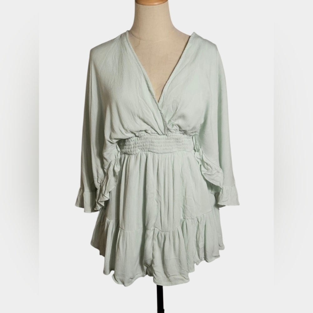 Forever 21 Seafoami Green Romantic Fairy V-Neck Ruffle Dress Romper NWT